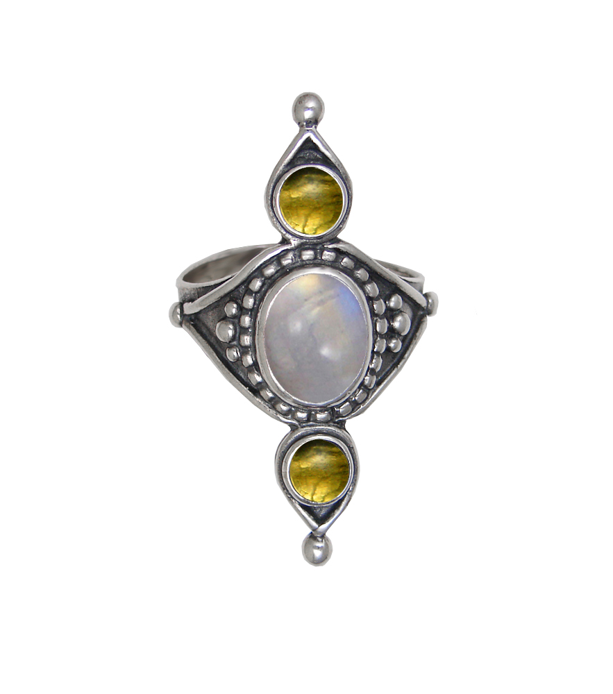 Sterling Silver Royal Ring With Rainbow Moonstone And Citrine Size 10